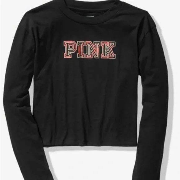 Victoria’s Secret Love Pink Gold foil Plaid Cropped Crew Neck tee T-Shirt Top xs - Picture 4 of 7